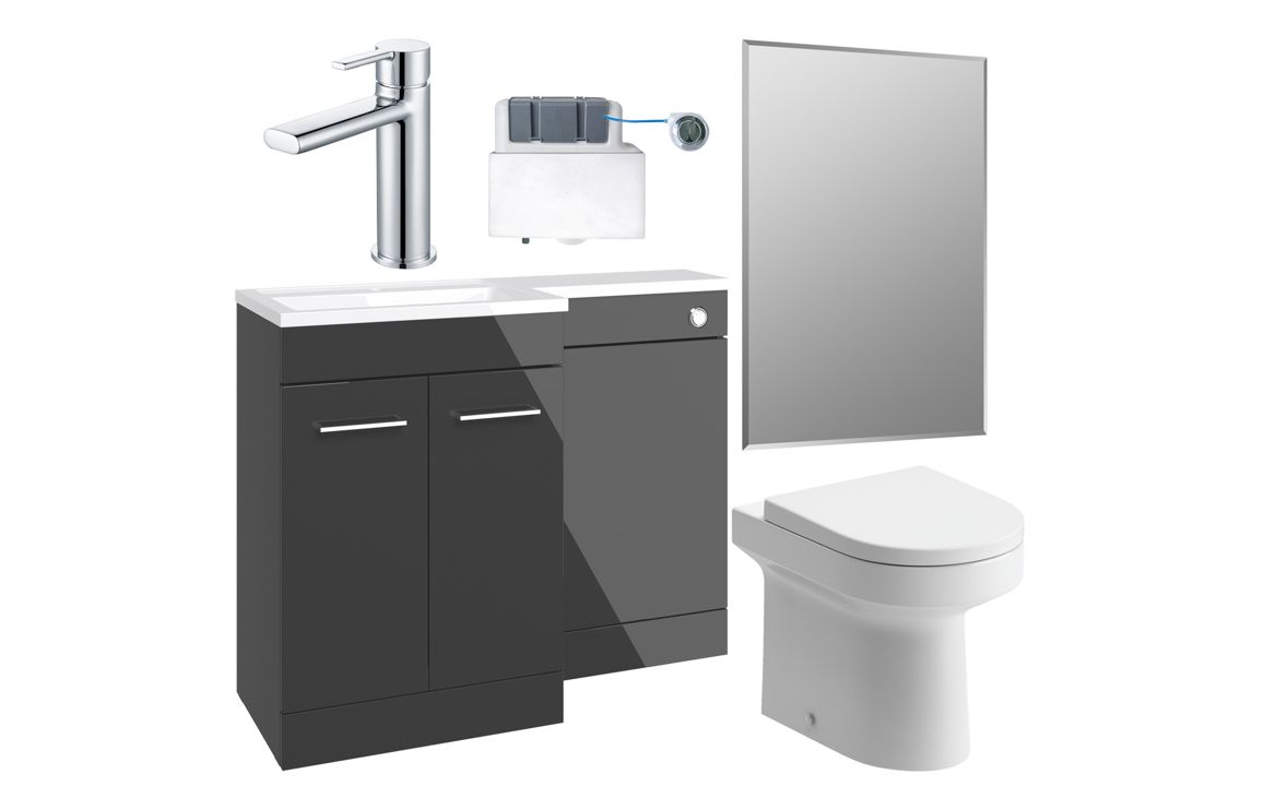 Vermont 1000mm Furniture & BTW WC Pack - Anthracite Gloss (LH)