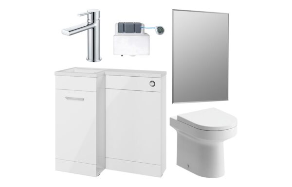 Vermont 900mm Furniture & BTW WC Pack - White Gloss (LH)