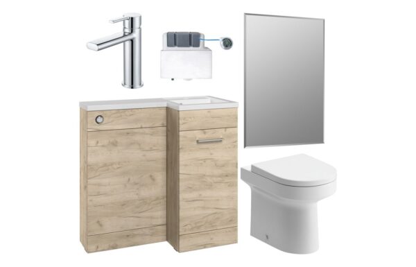 Vermont 900mm Furniture & BTW WC Pack - Oak (RH)