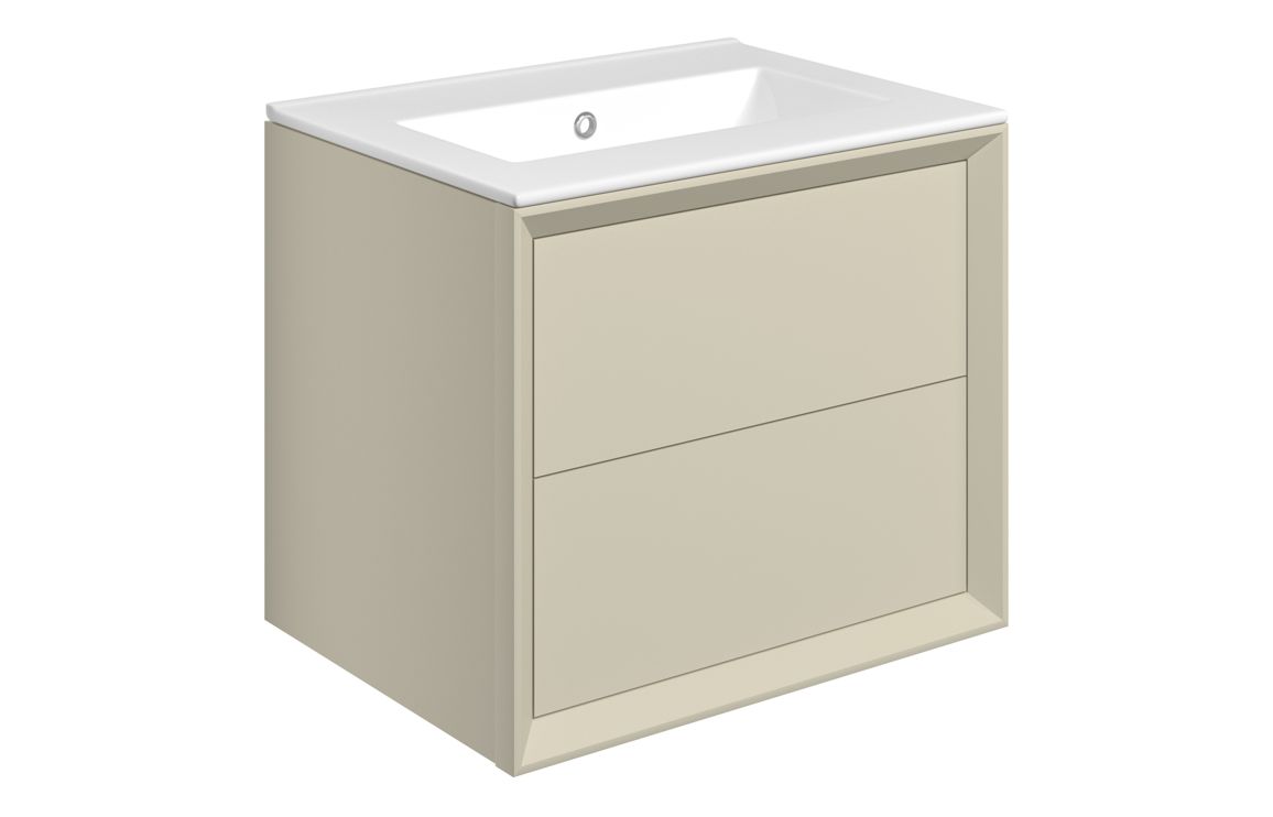 Utah 610mm Wall Hung 2 Drawer Basin Unit & 0TH Thin Edge Basin - Matt Cotton
