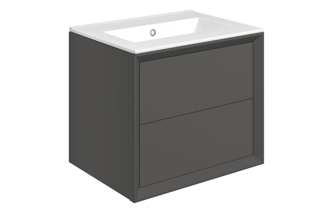 Utah 610mm Wall Hung 2 Drawer Basin Unit & 0TH Thin Edge Basin - Matt Clay