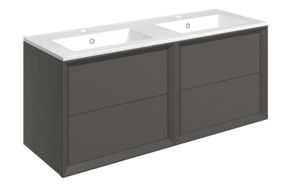 Utah 1210mm Wall Hung 4 Drawer Basin Unit & 2TH Thin Edge Basin - Matt Clay
