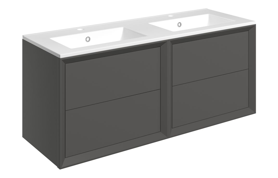 Utah 1210mm Wall Hung 4 Drawer Basin Unit & 2TH Thin Edge Basin - Matt Clay