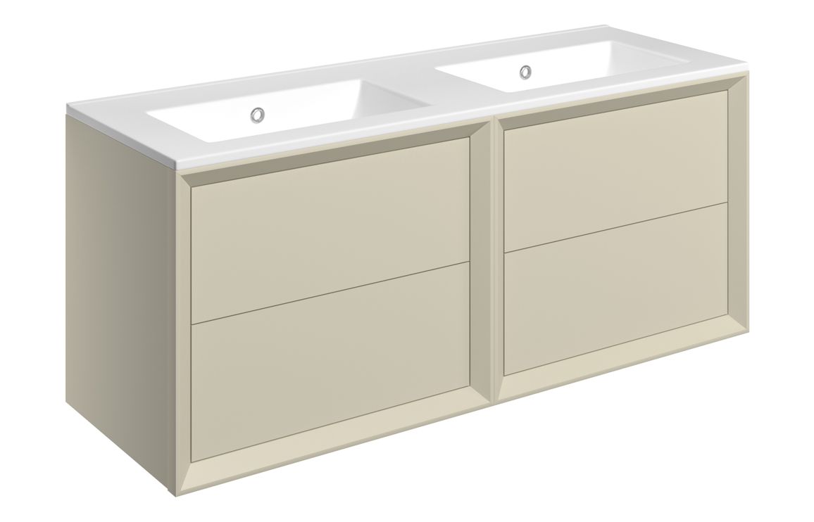 Utah 1210mm Wall Hung 4 Drawer Basin Unit & 0TH Thin Edge Basin - Matt Cotton