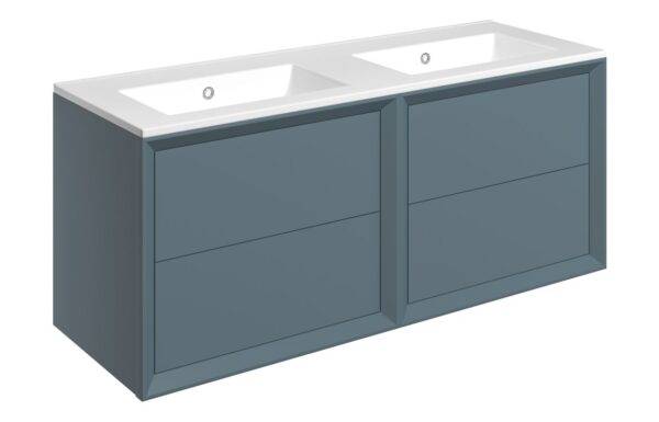 Utah 1210mm Wall Hung 4 Drawer Basin Unit & 0TH Thin Edge Basin - Matt Storm Blue