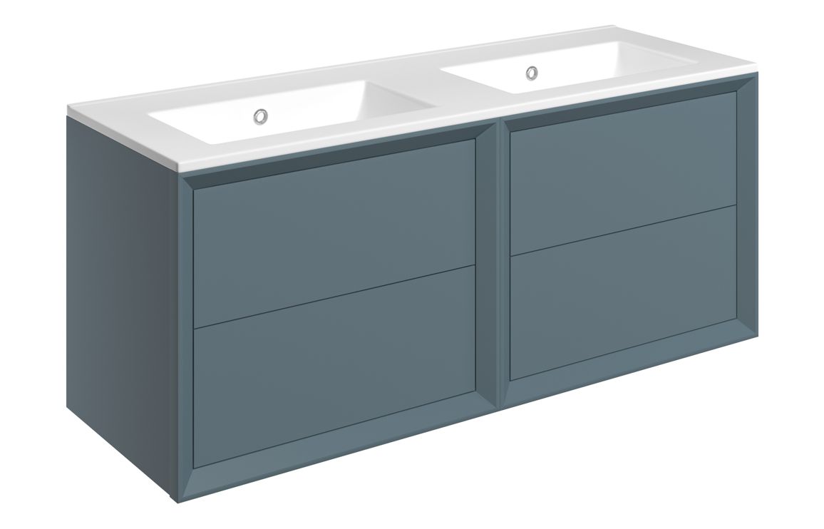 Utah 1210mm Wall Hung 4 Drawer Basin Unit & 0TH Thin Edge Basin - Matt Storm Blue