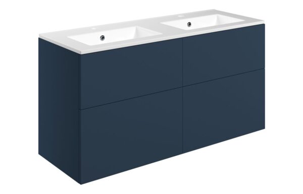 Oregon 1210mm Wall Hung 4 Drawer Basin Unit & 2TH Basin - Matt Deep Blue