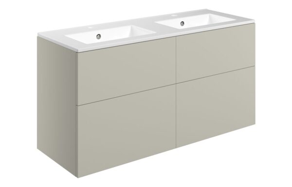 Oregon 1210mm Wall Hung 4 Drawer Basin Unit & 2TH Basin - Matt Latte
