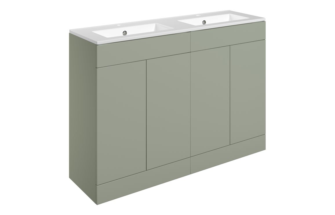 Oregon 1210mm Floor Standing 4 Door Basin Unit & 2TH Basin - Matt Olive Green