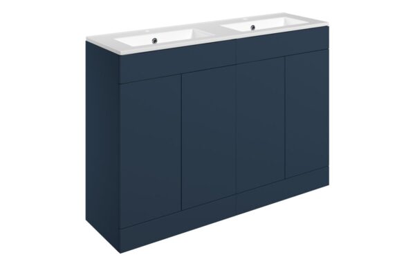 Oregon 1210mm Floor Standing 4 Door Basin Unit & 2TH Basin - Matt Deep Blue
