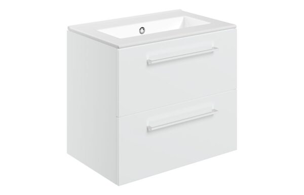 Iowa 610mm Wall Hung 2 Drawer Basin Unit & 0TH Thin Edge Basin - White Gloss