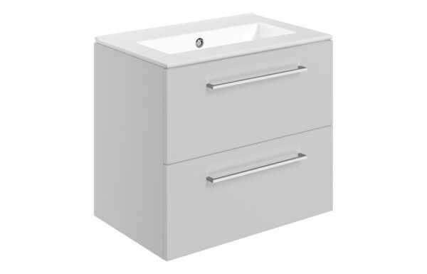 Iowa 610mm Wall Hung 2 Drawer Basin Unit & 0TH Thin Edge Basin - Grey Gloss