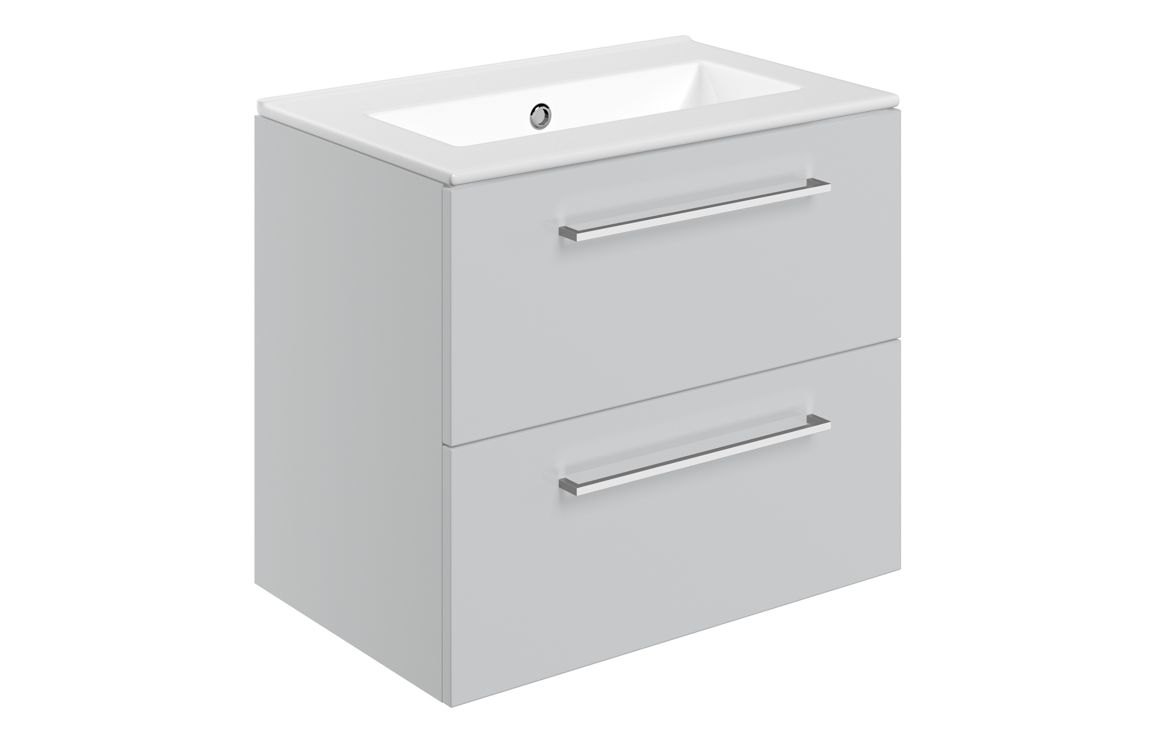 Iowa 610mm Wall Hung 2 Drawer Basin Unit & 0TH Thin Edge Basin - Grey Gloss