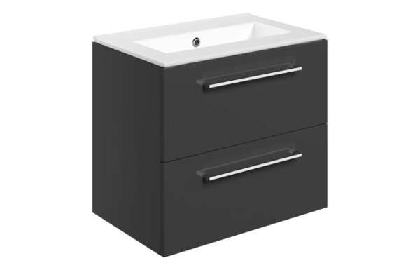 Iowa 610mm Wall Hung 2 Drawer Basin Unit & 0TH Thin Edge Basin - Anthracite Gloss