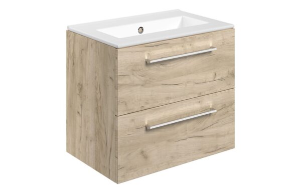 Iowa 610mm Wall Hung 2 Drawer Basin Unit & 0TH Thin Edge Basin - Oak