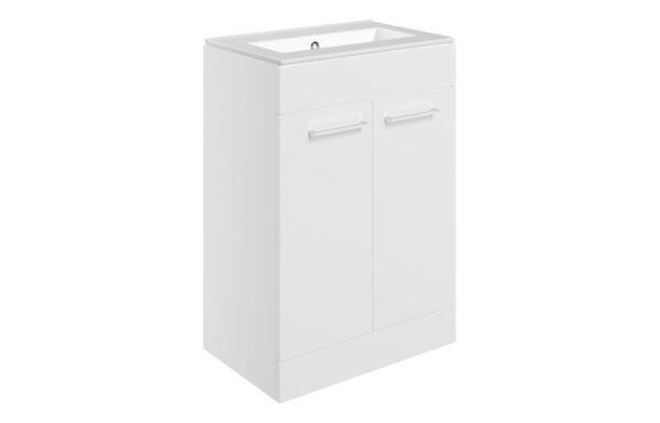 Iowa 610mm Floor Standing 2 Door Basin Unit & 0TH Thin Edge Basin - White Gloss