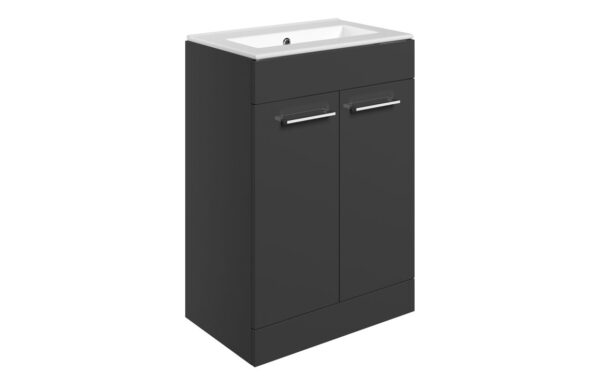 Iowa 610mm Floor Standing 2 Door Basin Unit & 0TH Thin Edge Basin - Anthracite Gloss