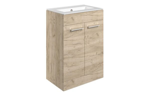 Iowa 610mm Floor Standing 2 Door Basin Unit & 0TH Thin Edge Basin - Oak