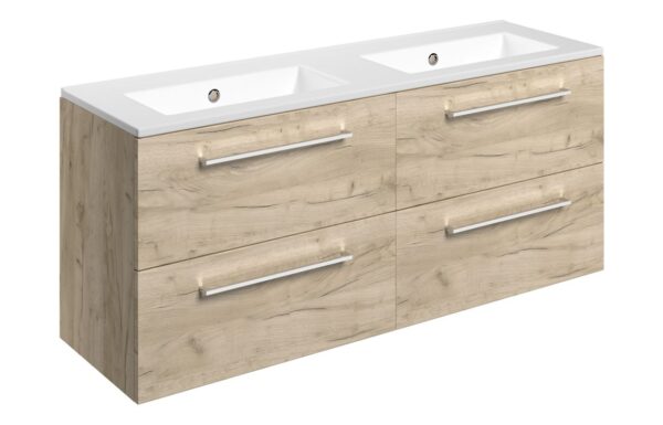 Iowa 1210mm Wall Hung 4 Drawer Basin Unit & 0TH Thin Edge Basin - Oak
