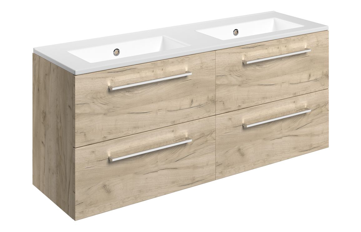 Iowa 1210mm Wall Hung 4 Drawer Basin Unit & 0TH Thin Edge Basin - Oak