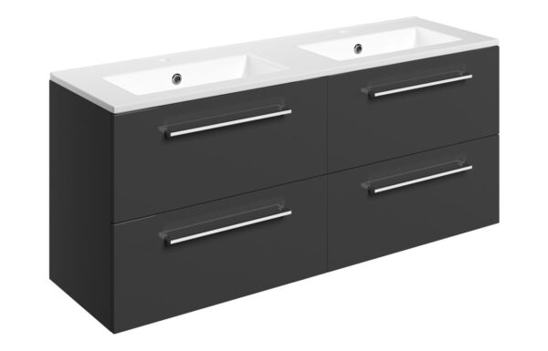 Iowa 1210mm Wall Hung 4 Drawer Basin Unit & 2TH Thin Edge Basin - Anthracite Gloss