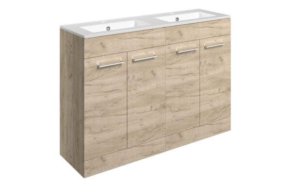 Iowa 1210mm Floor Standing 4 Door Basin Unit & 2TH Thin Edge Basin - Oak
