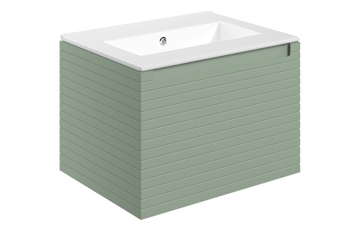 Wyoming 615mm Wall Hung 1 Drawer Basin Unit & 0TH Thin Edge Basin - Matt Willow Green