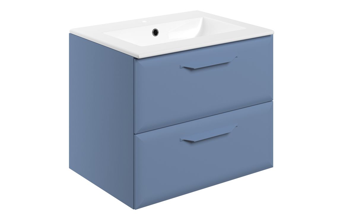 Colorado 615mm Wall Hung 2 Drawer Basin Unit w/1TH Basin - Matt Misty Blue