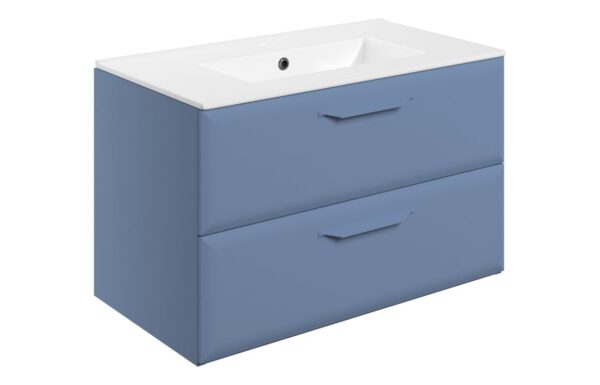 Colorado 815mm Wall Hung 2 Drawer Basin Unit w/1TH Basin - Matt Misty Blue