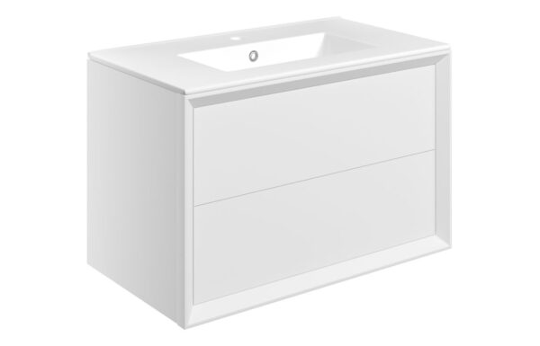 Utah 810mm Wall Hung 2 Drawer Basin Unit & 1TH Thin Edge Basin - Matt White