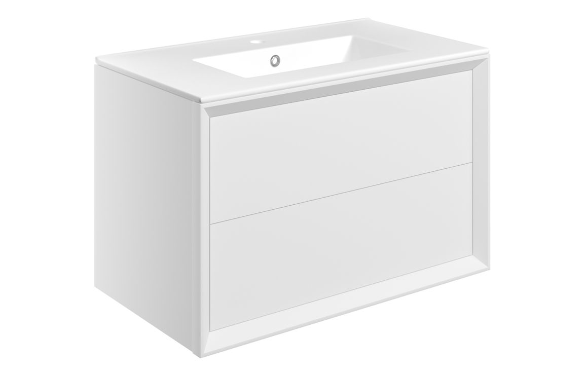 Utah 810mm Wall Hung 2 Drawer Basin Unit & 1TH Thin Edge Basin - Matt White