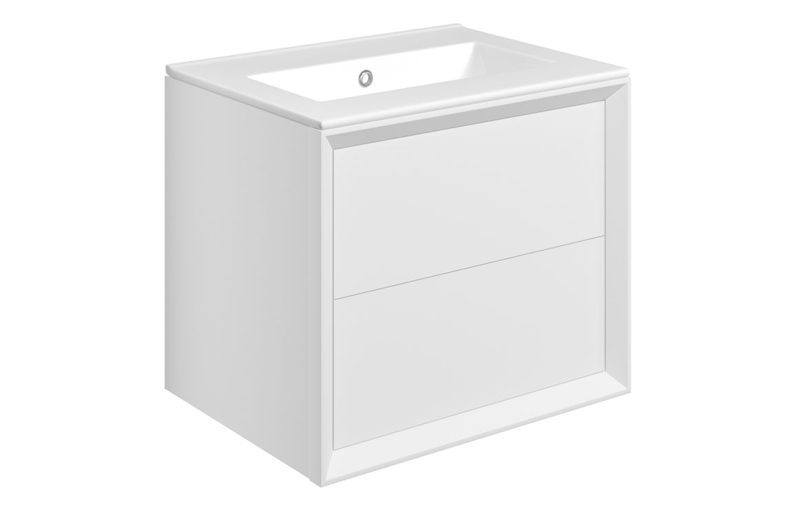 Utah 610mm Wall Hung 2 Drawer Basin Unit & 0TH Thin Edge Basin - Matt White