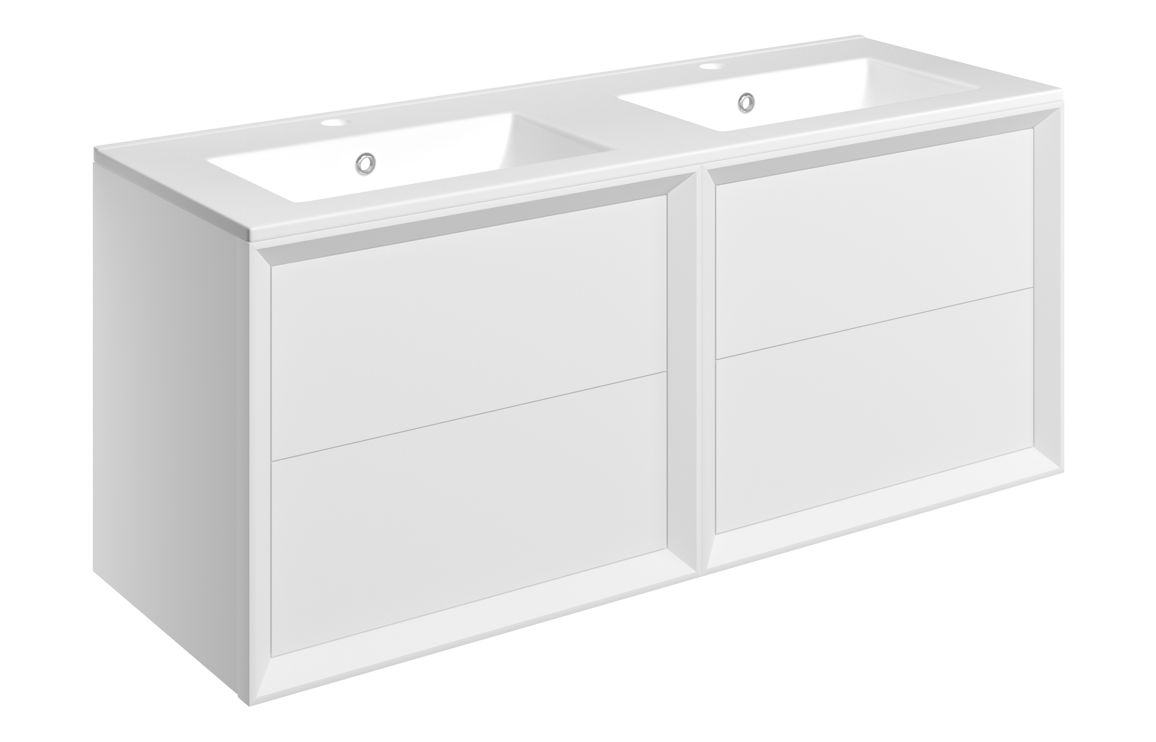 Utah 1210mm Wall Hung 4 Drawer Basin Unit & 2TH Thin Edge Basin - Matt White