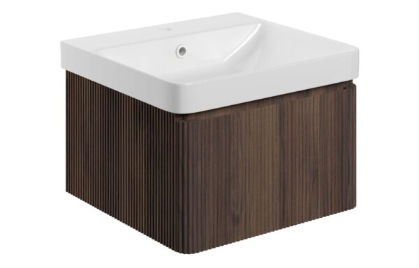 Nebraska 500mm Wall Hung 1 Drawer Basin Unit & Basin - Textured Walnut