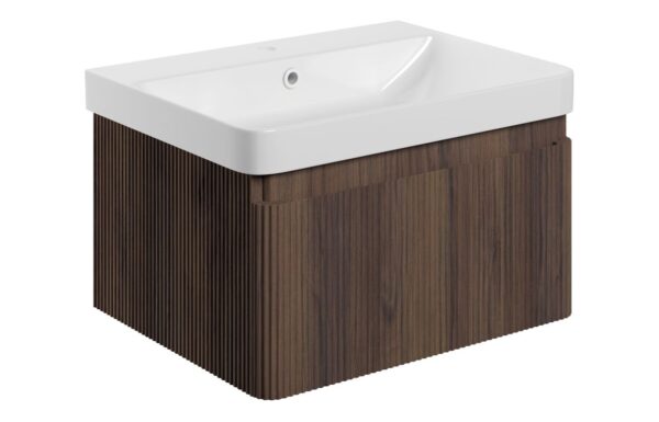 Nebraska 605mm Wall Hung 1 Drawer Basin Unit & Basin - Textured Walnut