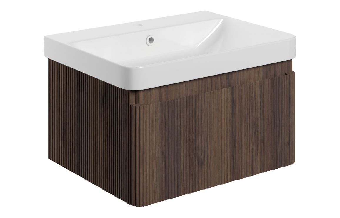Nebraska 605mm Wall Hung 1 Drawer Basin Unit & Basin - Textured Walnut