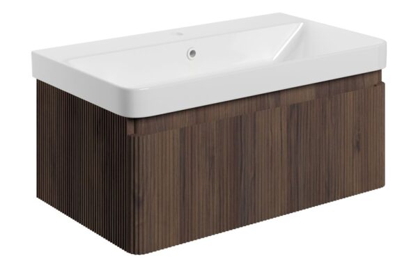 Nebraska 805mm Wall Hung 1 Drawer Basin Unit & Basin - Textured Walnut