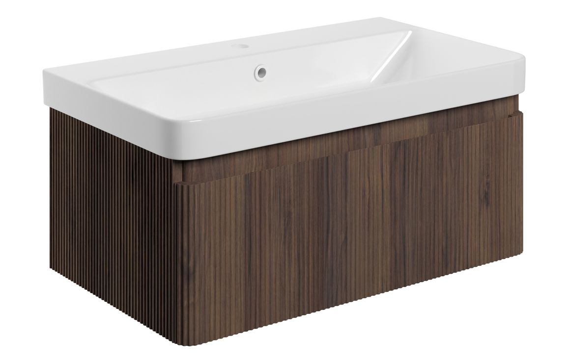Nebraska 805mm Wall Hung 1 Drawer Basin Unit & Basin - Textured Walnut