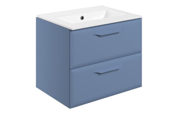 Colorado 615mm Wall Hung 2 Drawer Basin Unit w/0TH Basin - Matt Misty Blue