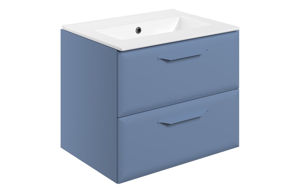 Colorado 615mm Wall Hung 2 Drawer Basin Unit w/0TH Basin - Matt Misty Blue