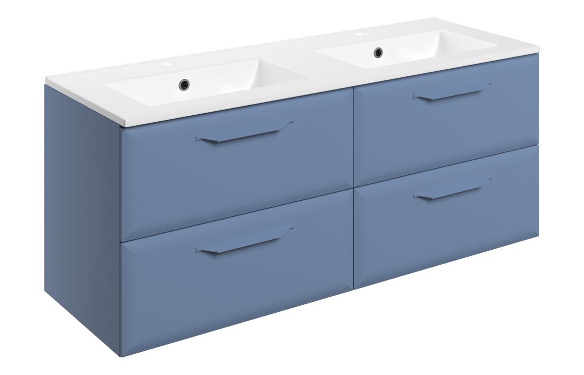 Colorado 1210mm Wall Hung 4 Drawer Basin Unit w/2TH Basin - Matt Misty Blue