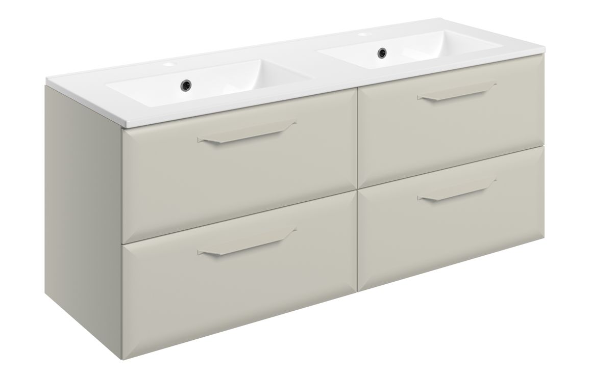 Colorado 1210mm Wall Hung 4 Drawer Basin Unit w/2TH Basin - Matt Latte