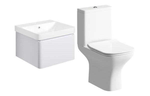 Kansas 500mm Basin Unit & Rimless Close Coupled WC Pack - Matt White