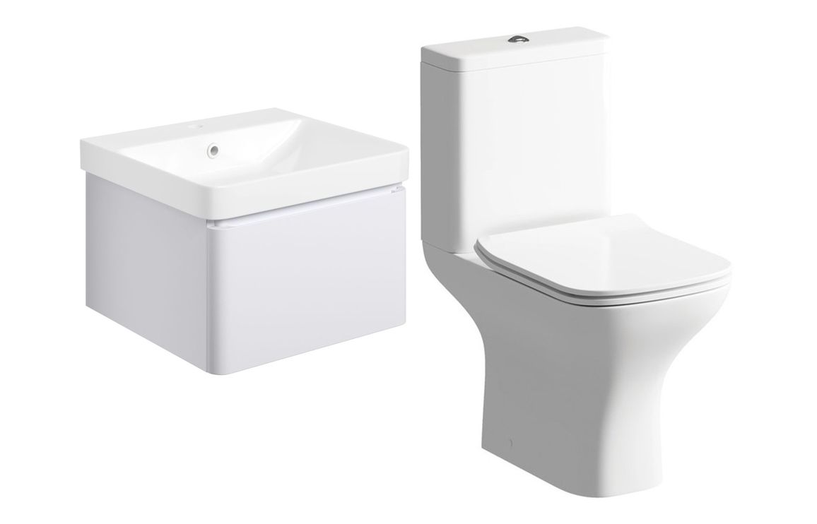 Kansas 500mm Basin Unit & Rimless Close Coupled WC Pack - Matt White