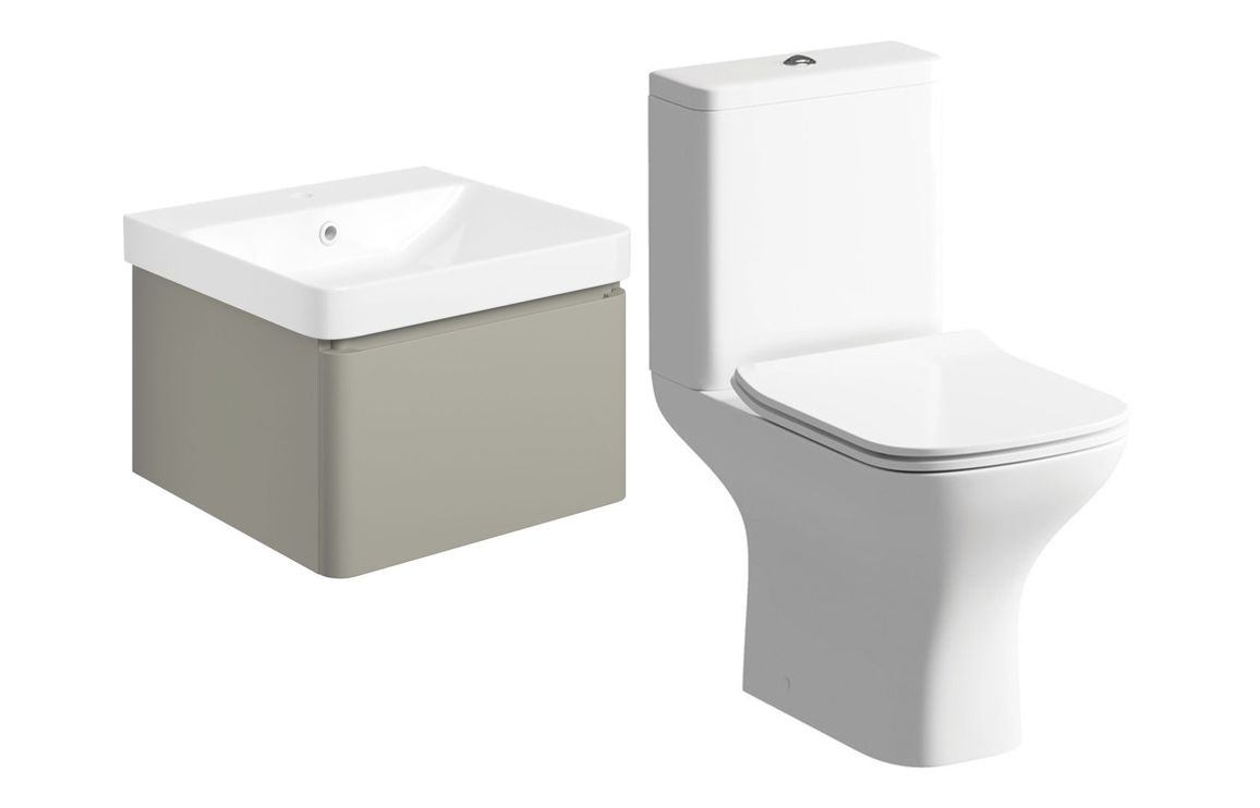 Kansas 500mm Basin Unit & Rimless Close Coupled WC Pack - Matt Latte