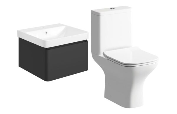 Kansas 500mm Basin Unit & Rimless Close Coupled WC Pack - Matt Black