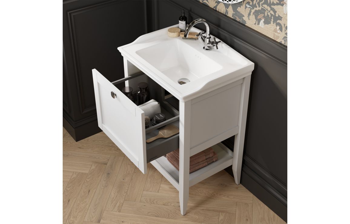 Missouri 650mm Floor Standing 1 Drawer Basin Unit w/Basin - Matt White - Image 3
