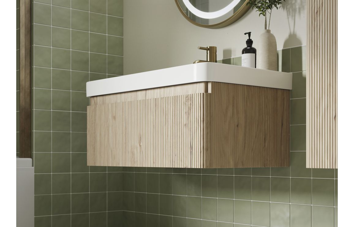 Nebraska 350mm Wall Hung 1 Door Tall Unit - Textured Oak - Image 4
