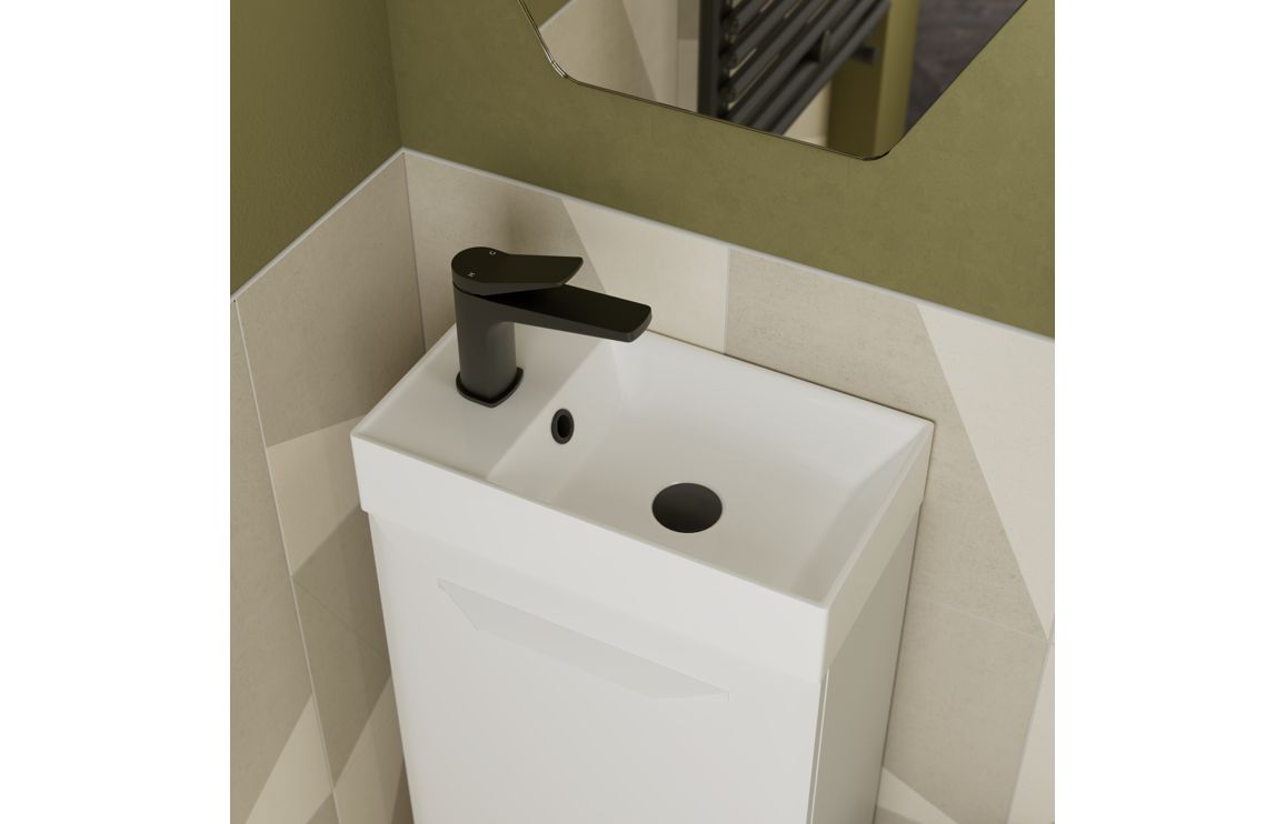 Colorado 410mm Floor Standing 1 Door Cloakroom Basin Unit w/1TH Basin - Matt White - Image 3