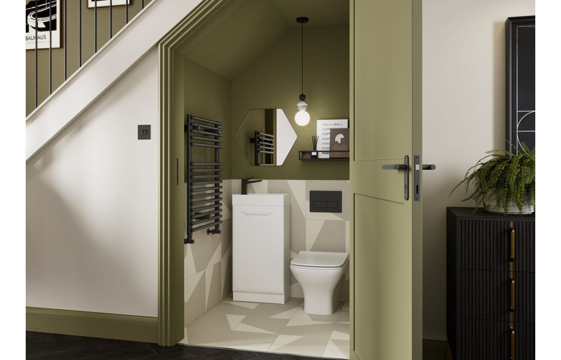 Colorado 410mm Floor Standing 1 Door Cloakroom Basin Unit w/1TH Basin - Matt White - Image 2